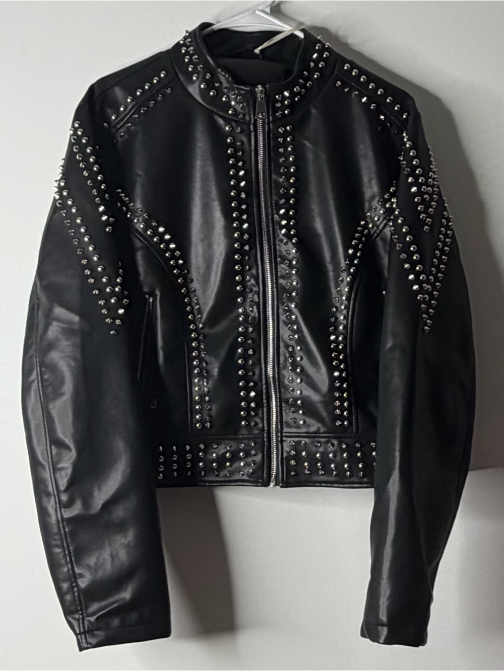Studded Black Leather Moto Jacket - Women's